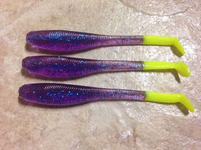 Plum Chartreuse Down South Southern Shad Soft Plastics Inshore Lures Jeco's Marine Port O'Connor, Texas