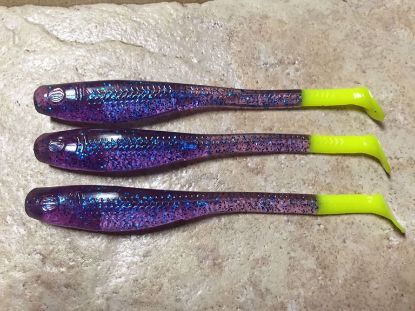 Plum Chartreuse Down South Southern Shad Super Model Soft Plastics Inshore Lures Jeco's Marine Port O'Connor, Texas