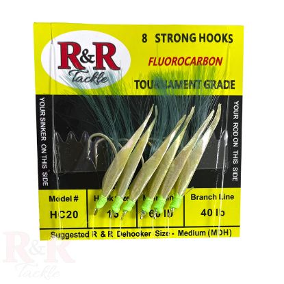 R&R Tackle - HC20 Bait Rig- 6 (size 15) hooks with green nylon & fish skin